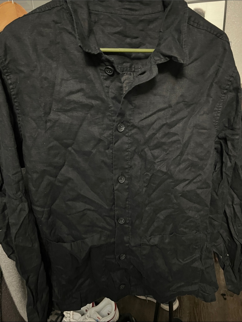 Quince Black Lightweight Button-Up Shirt Jacket